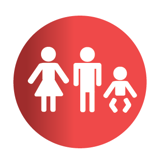 Icons showing a woman, man and a child