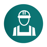 An icon of a construction worker wearing a hard hat